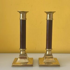 Vintage Retro Mid Century Art Deco Brass Candlestick Holders, Set of 2
